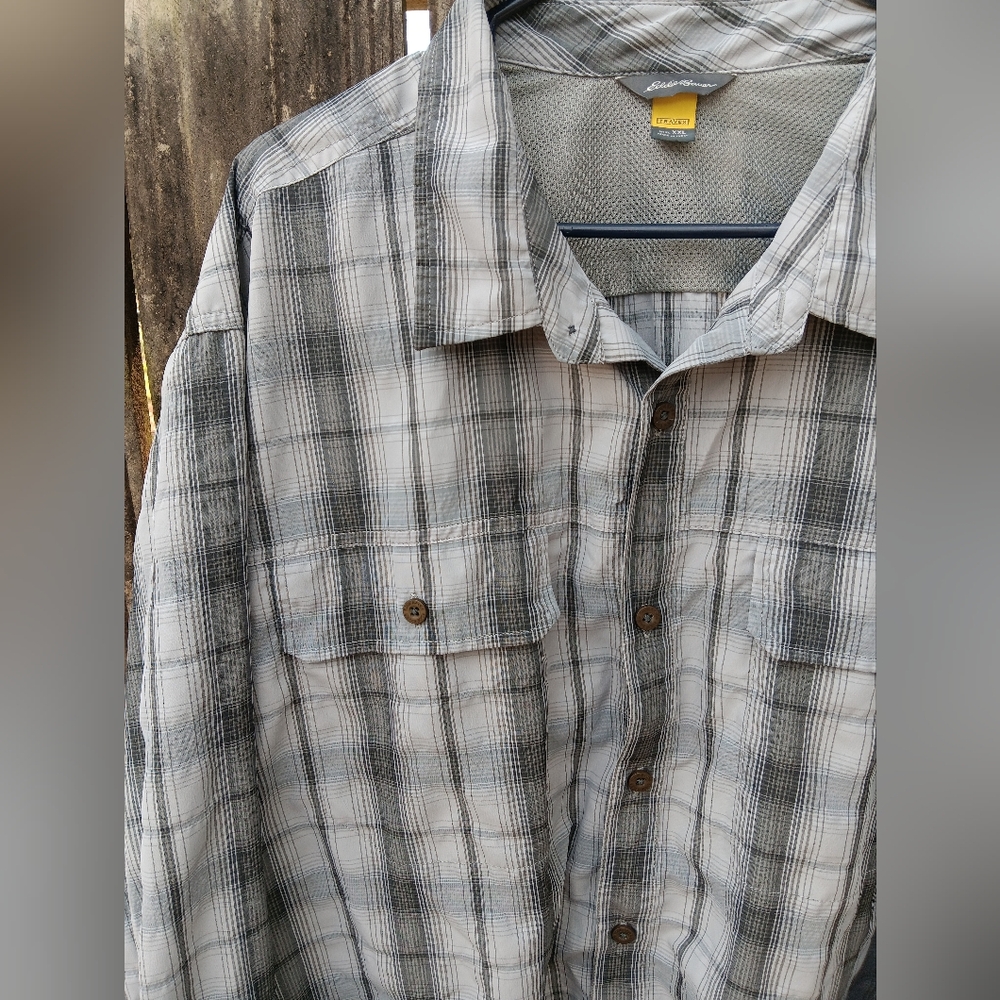 EDDIE BAUER Travex Gray Plaid Button-Up Shirt XXL